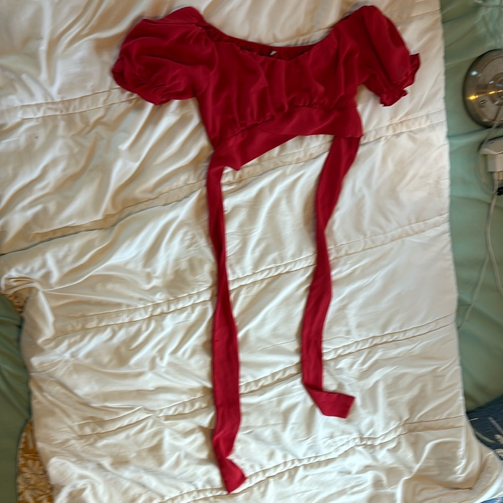 Red Back Ribbon Crop Top